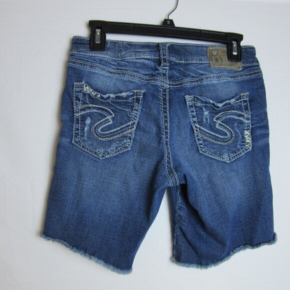 Silver Boyfriend Mid Jean Distressed Shorts Raw Hem Women's 26 - Picture 4 of 7